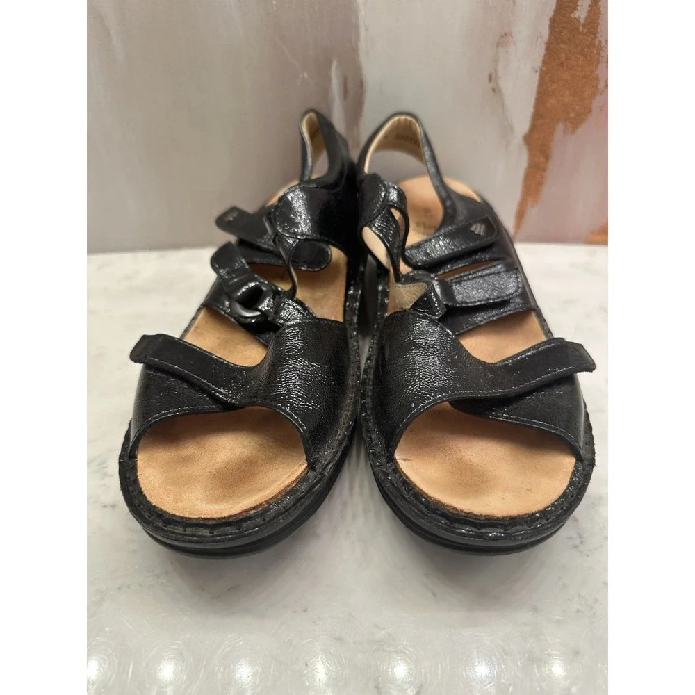 Finn Comfort Adana Dress Sandal Womens 9.5 US/7.5 UK Black‎ Patent Leather Wedge